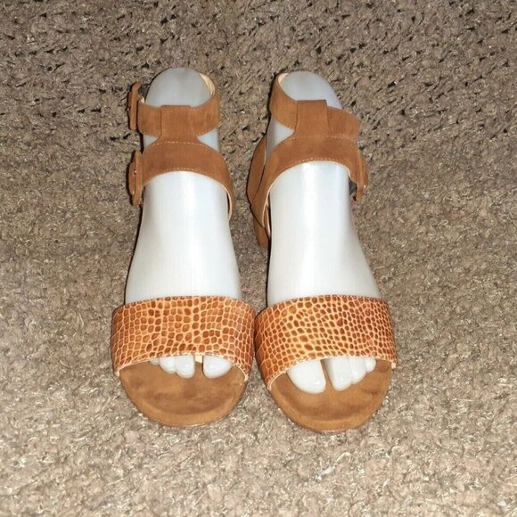 MARVIN K. Chestnut Suede/Croc Print Leather-Double Ankle Strap-Sz 6.5-Excellent - Picture 3 of 6